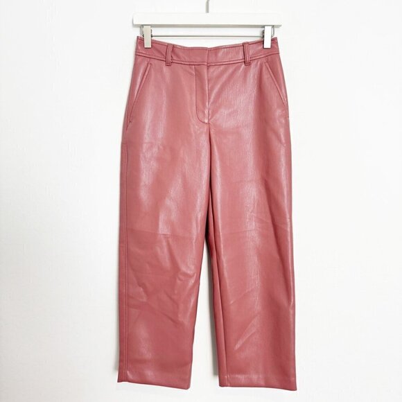 Babaton Aritzia Faux Leather Command Trouser Pants Straight Leg Mid Rise Size 2 - Picture 3 of 11